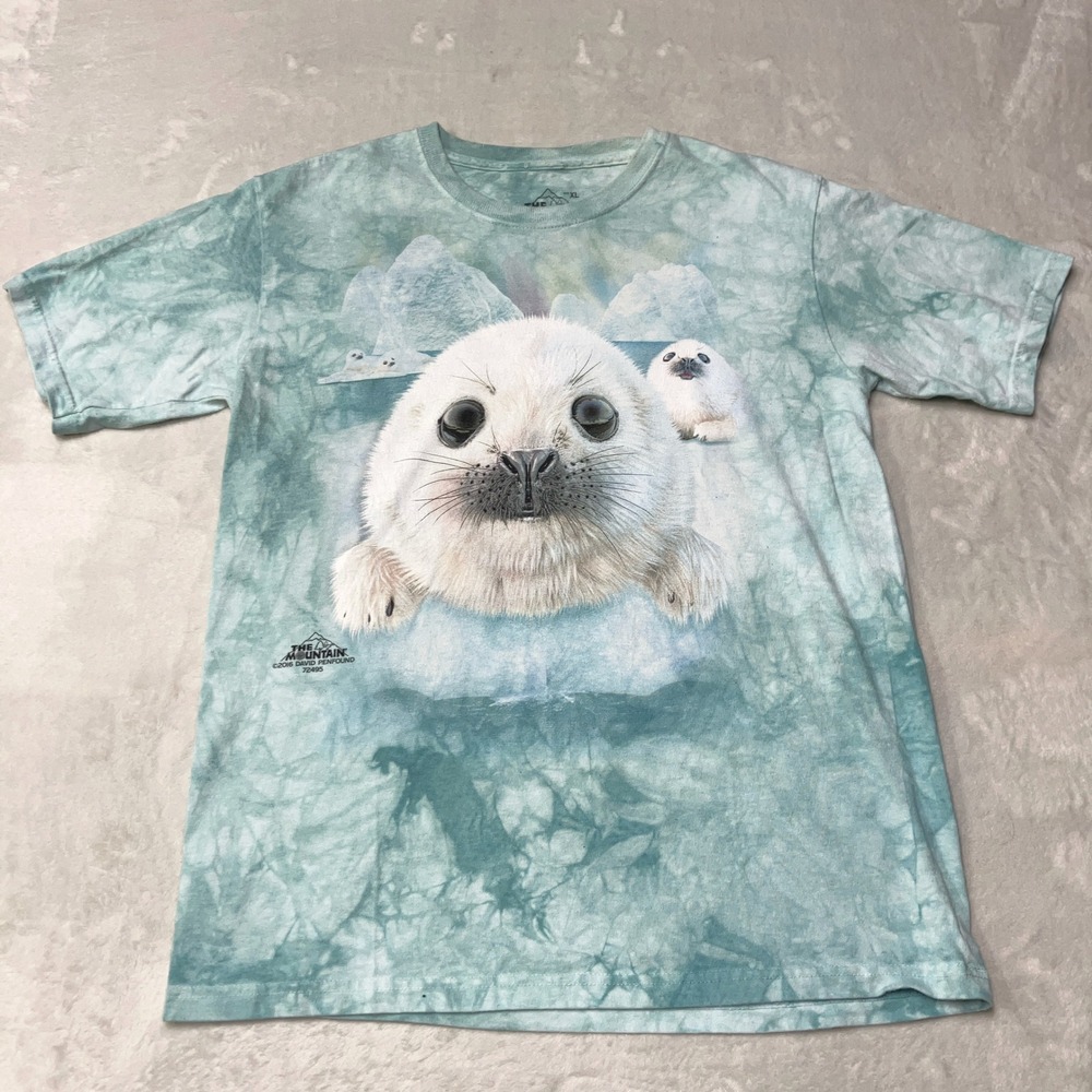 The Mountain T-Shirt Harp Seal David Penfound Tie Dye Graphic Blue Mens XL